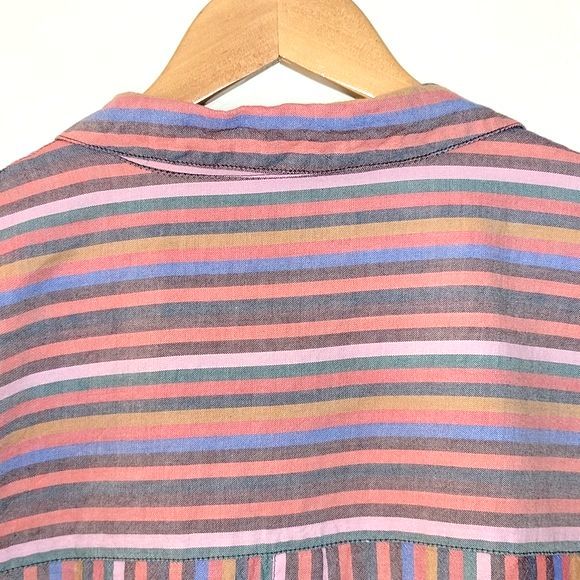 MADEWELL Courier Button Back Rainbow Stripe Boxy V-Neck Shirt size Small - Picture 8 of 12